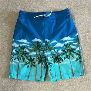 Old Navy Kids Swim Trunks - Blue and Green Palm Print